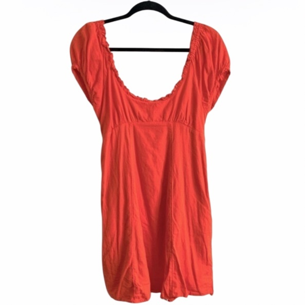 Free People Cotton & Linen Ruffle Trimmed Neckline Mini Dress